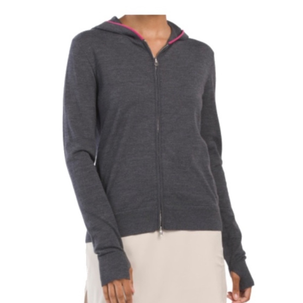 G/FORE Girls Golf Too Full Zip Hooded Wool Sweater Charcoal